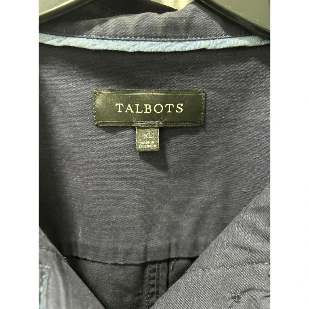 Talbots Navy Blue 100% Cotton Pom Pom Trim Utility Field Jacket Womens XL LK4907